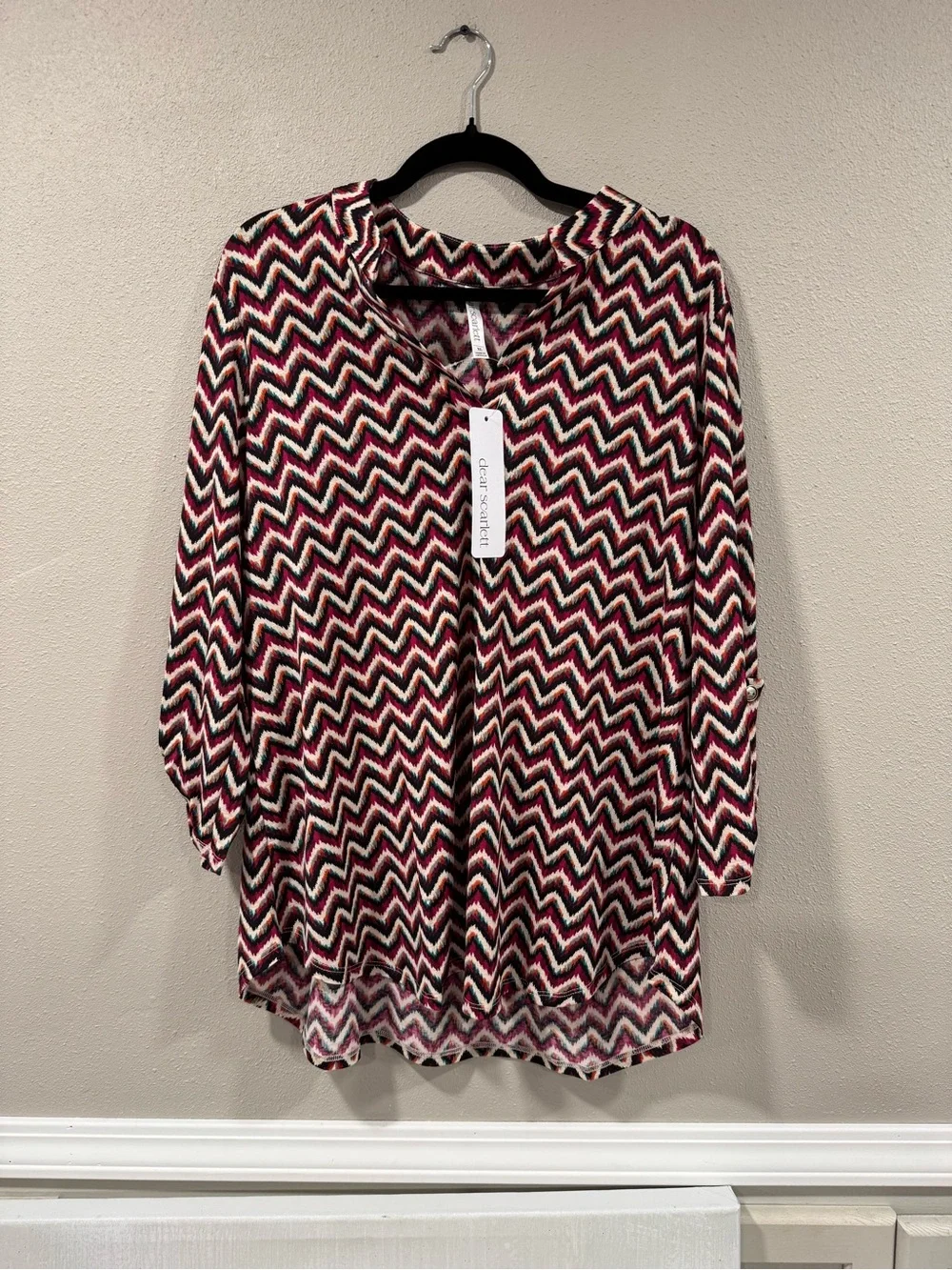 NWT Dear Scarlett Magenta and Black Chevron Blouse - Picture 2 of 6